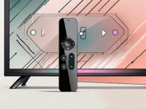 An apple tv remote with arrows pointing towards the volume buttons