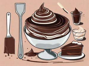 A broken ganache dessert with a spatula and various ingredients like chocolate and cream