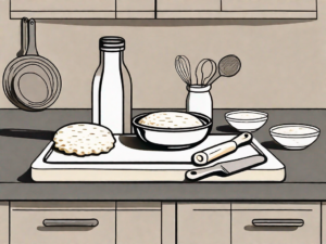 A kitchen scene with a bowl of crumbly shortbread dough