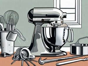 A kitchenaid mixer with its head slightly tilted