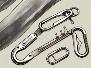 A carabiner in various stages of disassembly and repair