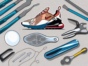 A nike air max 270 shoe with the bubble highlighted and a set of tools nearby