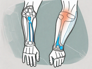 A forearm with highlighted areas indicating pain from splints