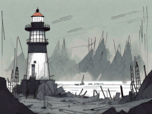 A lighthouse in disrepair within a mysterious