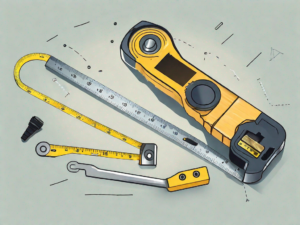 A tape measure fully extended and disassembled