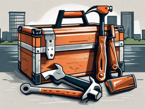 A toolbox with tools like a hammer and wrench