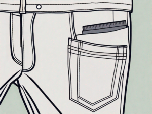 A pair of pants with a magnified view of a pocket