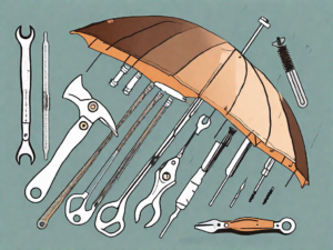 An umbrella with its ribs exposed