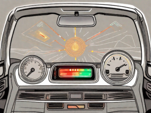 A car dashboard with various lit-up warning signals