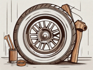 A bent car wheel rim