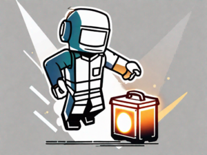 A roblox character in mid-jump with a glowing button icon above it