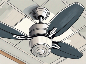 A ceiling fan with a few tools nearby