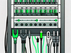 A server rack with various network cables