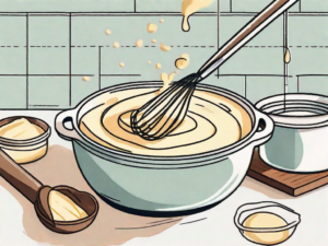 A cheesecake batter being stirred in a bowl