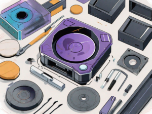 A gamecube console with an open disc tray