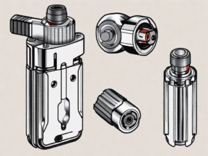 A disassembled lighter with its components labeled