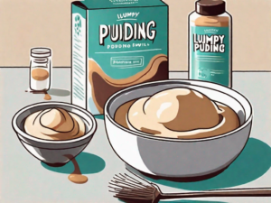 A whisk stirring a bowl of lumpy instant pudding
